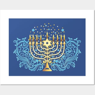 Golden menorah for Hanukkah Posters and Art